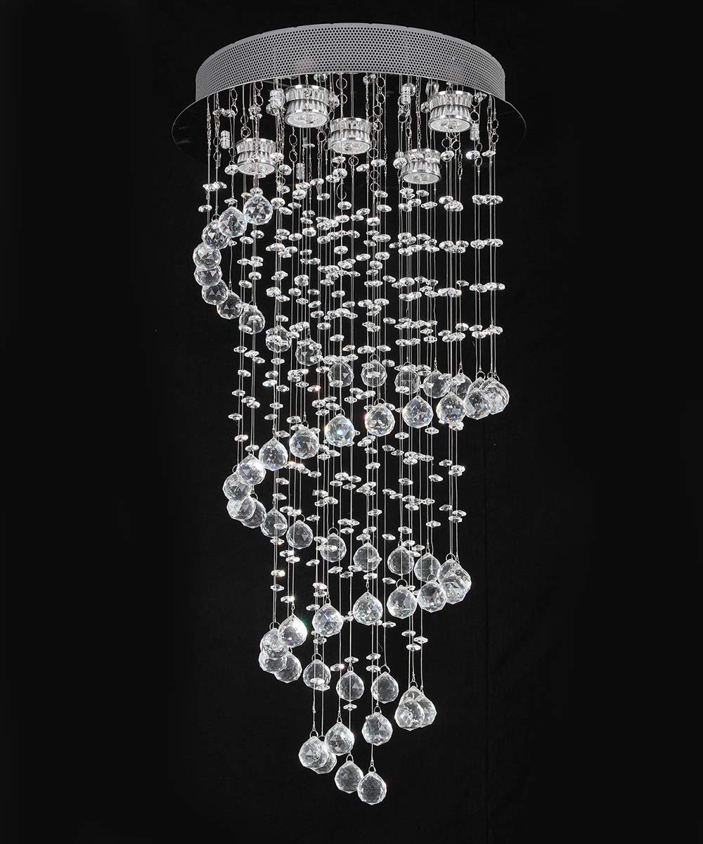 Elegant Spiral Crystal Chandelier Lights, Clear K9 Crystal Raindrop LED Ceiling Lights Chrome Flush Mount Pendant Lamp Fixture for Livingroom Dining Room Hallway Stairway Foyer D40cm H80cm A1A9