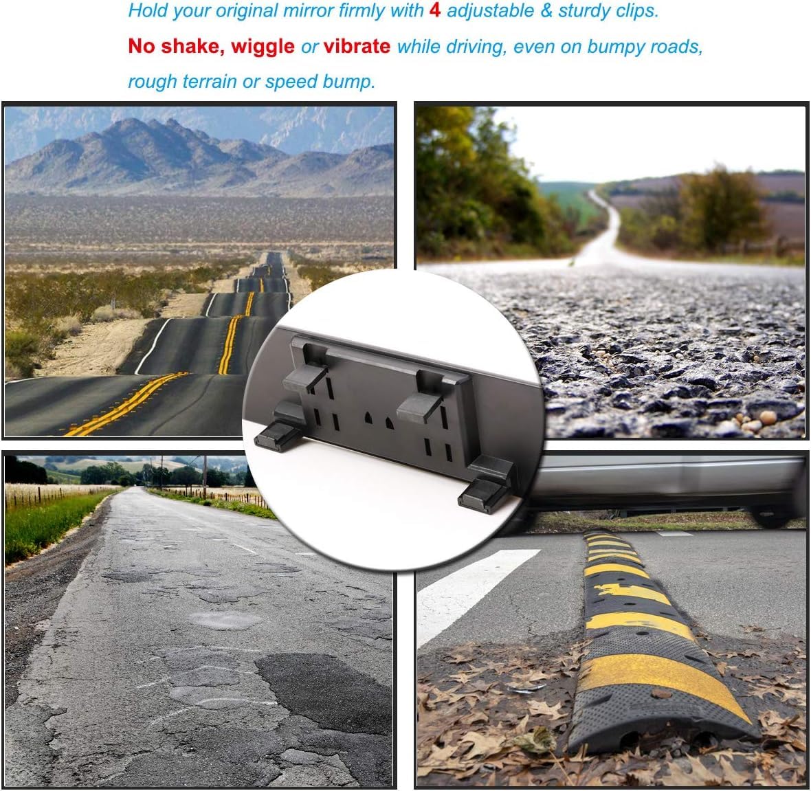 Rear View Mirror, Universal 12 Inch Interior Clip-on Panoramic Rearview Mirror for Car, HD Wide Angle Viewing Mirror to Reduce Blind Spot Effectively, Fits Most Car SUV Trucks – Clear