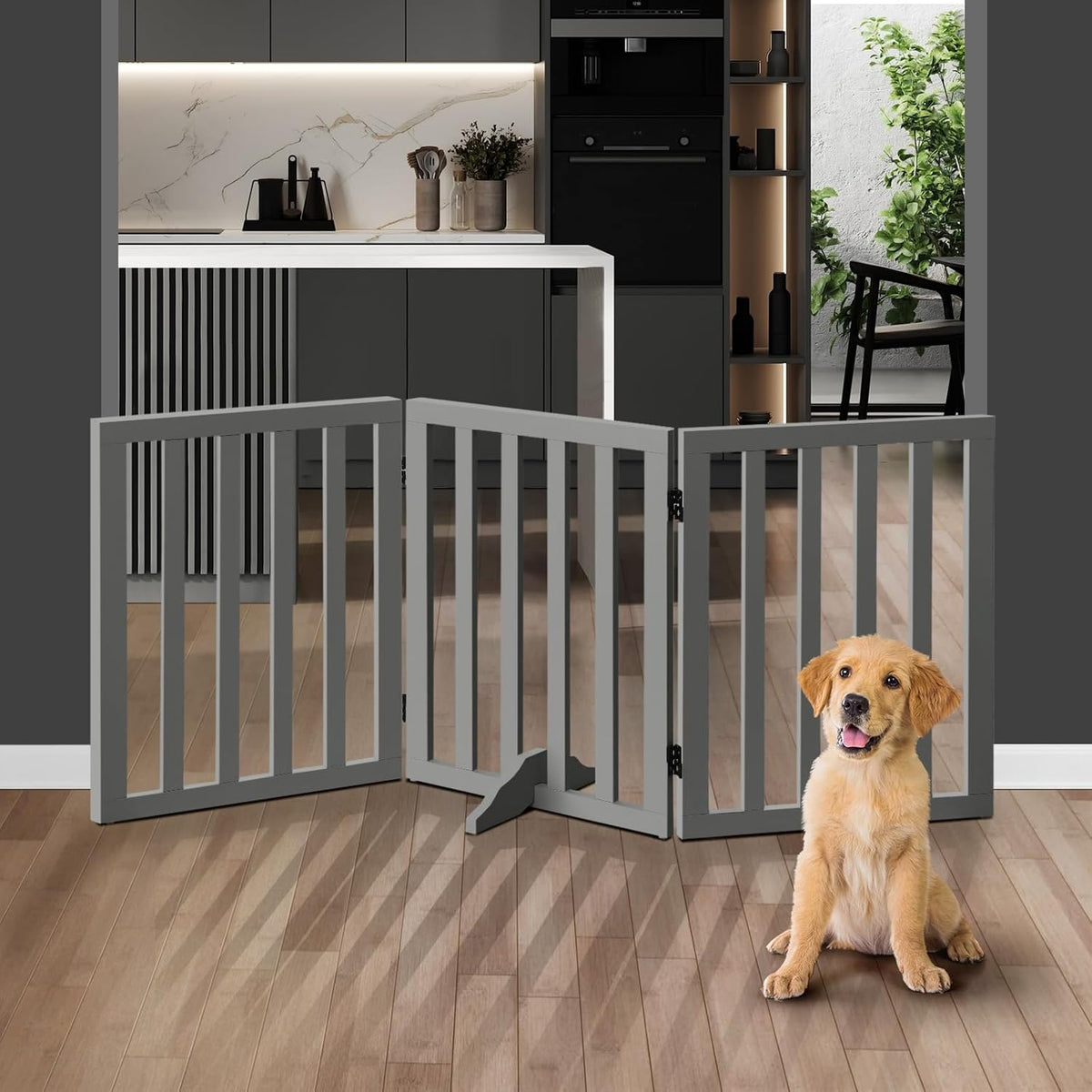 Freestanding Foldable MDF Pet Gate – 3 Sizes, White or Grey