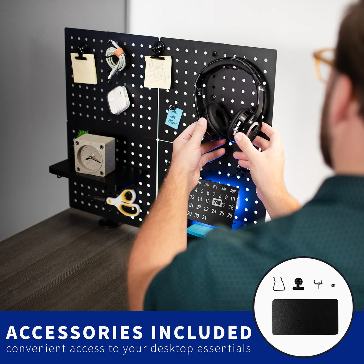 61 × 51 cm Black Clamp-On Steel Desk Pegboard & Privacy Panel