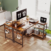 118 cm Rustic-Brown L-Shaped Desk with Shelves & Monitor Stand