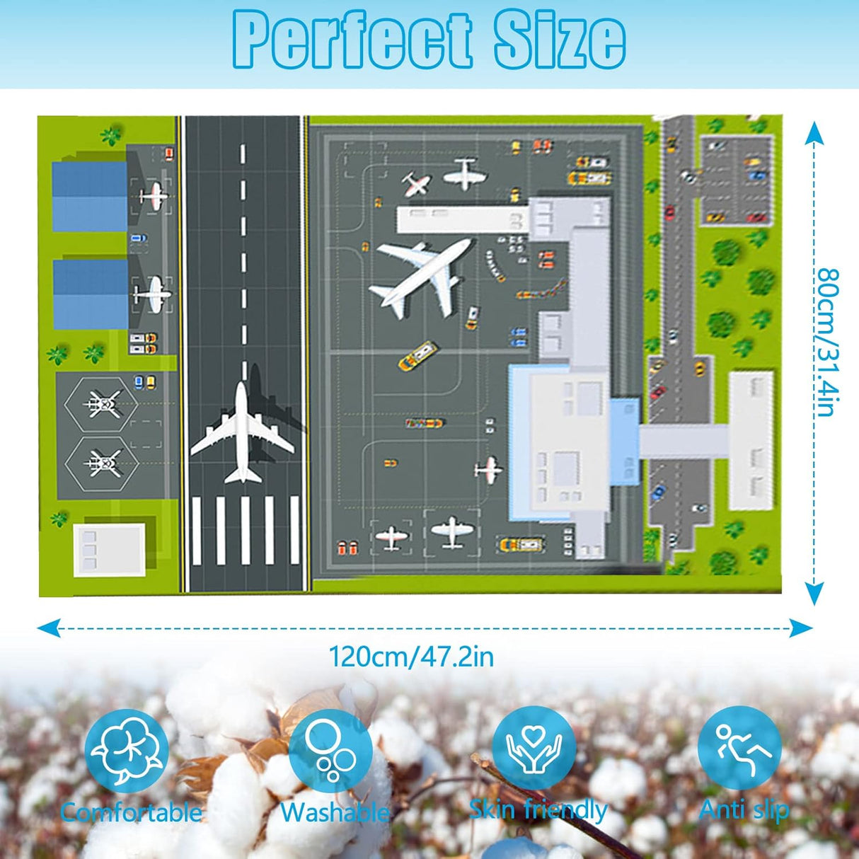 Play Mat Kids Rug Carpet Playmat Extra Large Learn Have Fun Safe Road Traffic System Multi Color Study Activity Centerpiece Play Mat for Playing with Cars for Bedroom Playroom