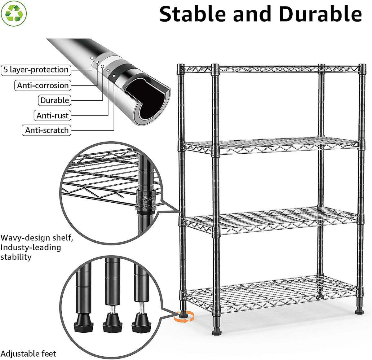 454 kg 4-Tier Heavy-Duty Wire Shelving – Chrome