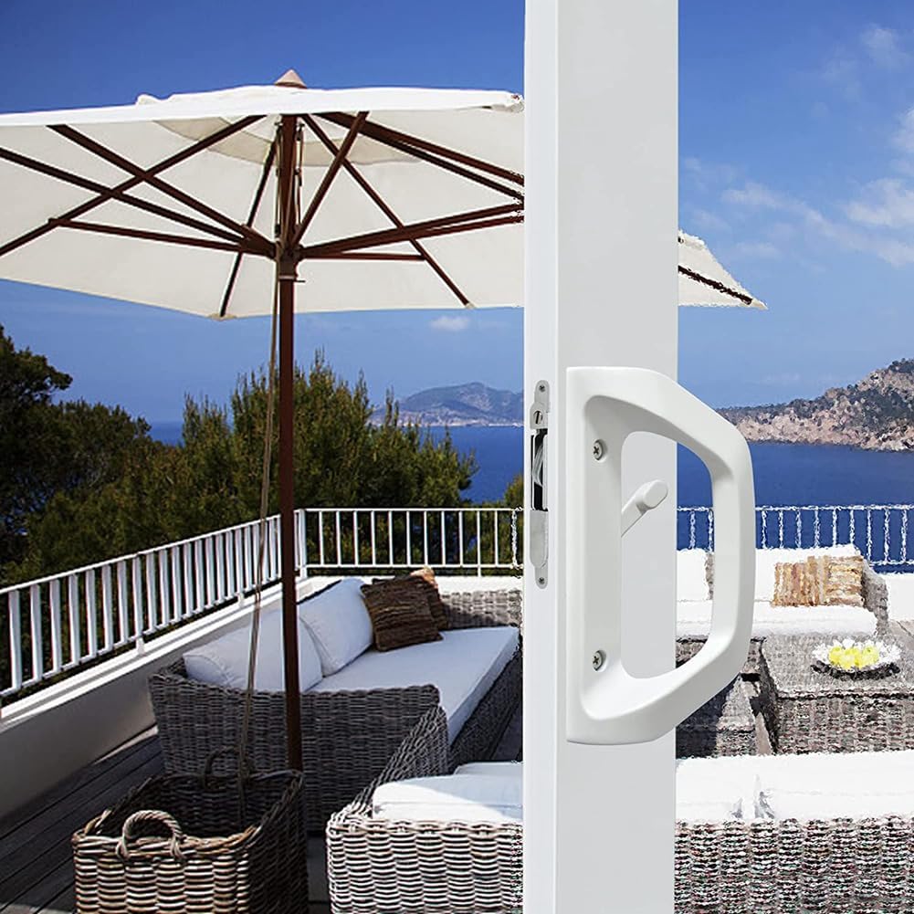 Reversible White Sliding Patio-Door Handle & Mortise Lock Set