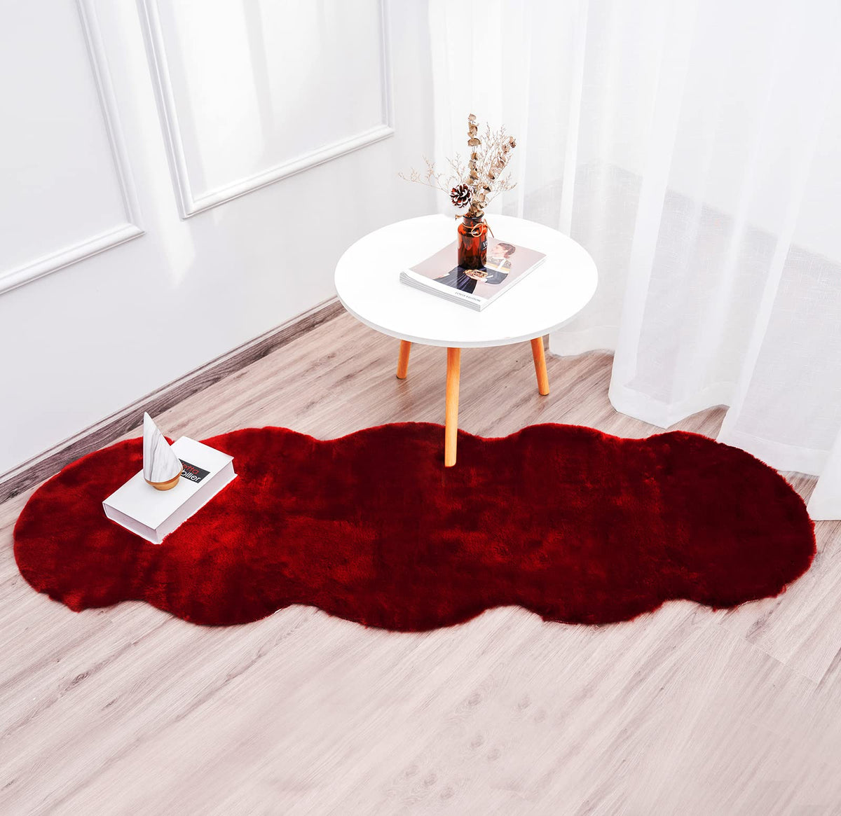 60 × 180 cm Burgundy Faux-Rabbit-Fur Runner
