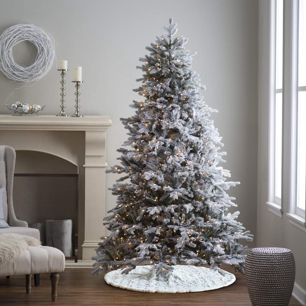 Christmas Tree Skirt - 48 inches Large White Luxury Faux Fur Tree Skirt Christmas Decorations Holiday Thick Plush Tree Xmas Ornaments (White/Gold)