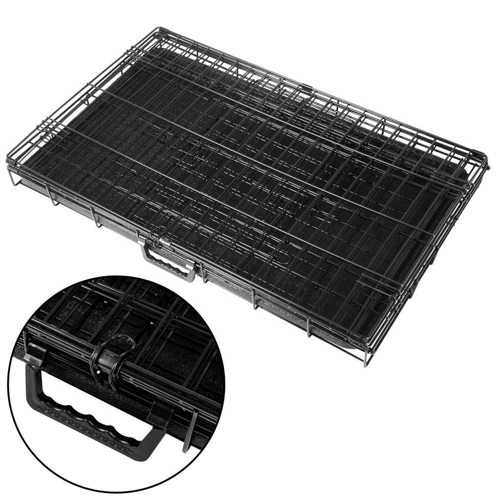 36-Inch Foldable Metal Dog Crate with 3 Doors & Removable Tray