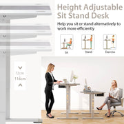 Electric Height Adjustable Standing Desk, Ergonomic Sit Stand Desk, Stand up Computer Workstation w/USB Charging Port, Storage Drawer, 2 Cable Holes, for Home Office 140 x 70 cm