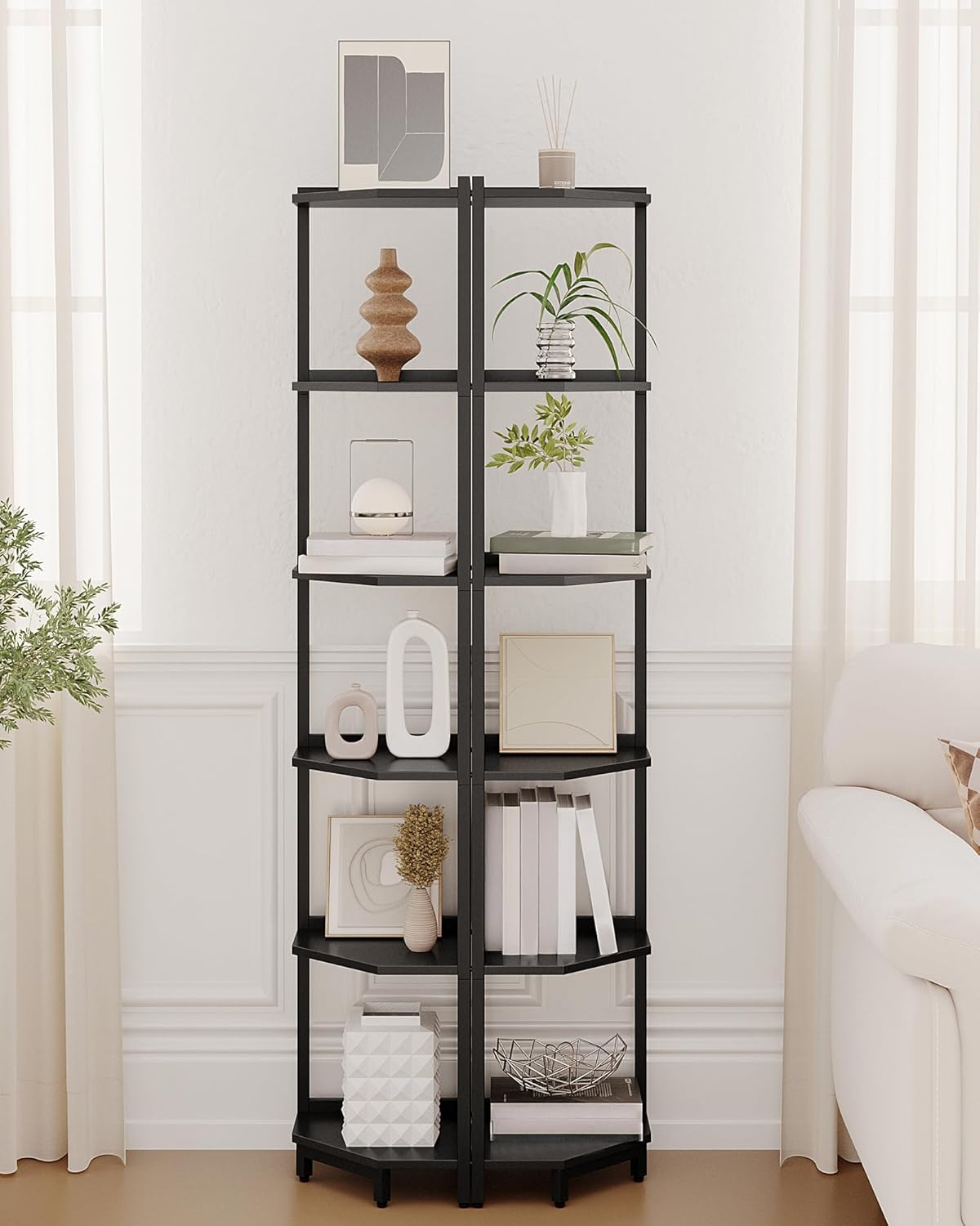 Freestanding Corner Shelf with Metal Frame