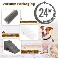 4-Tier Extra-Wide Grey Foam Pet Stairs with Washable Cover