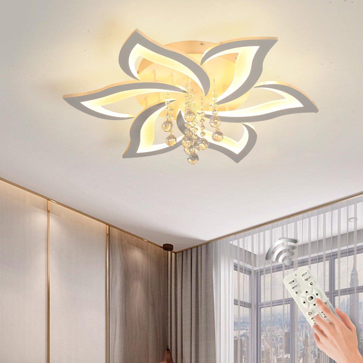 Modern Ceiling Light 40W Dimmable LED Ceiling Lamp Fixture, 6 Petals Flush Mount Flower Chandelier Ceiling Lighting Fixture, Acrylic for Kitchen Bedroom Dining Room Living Room