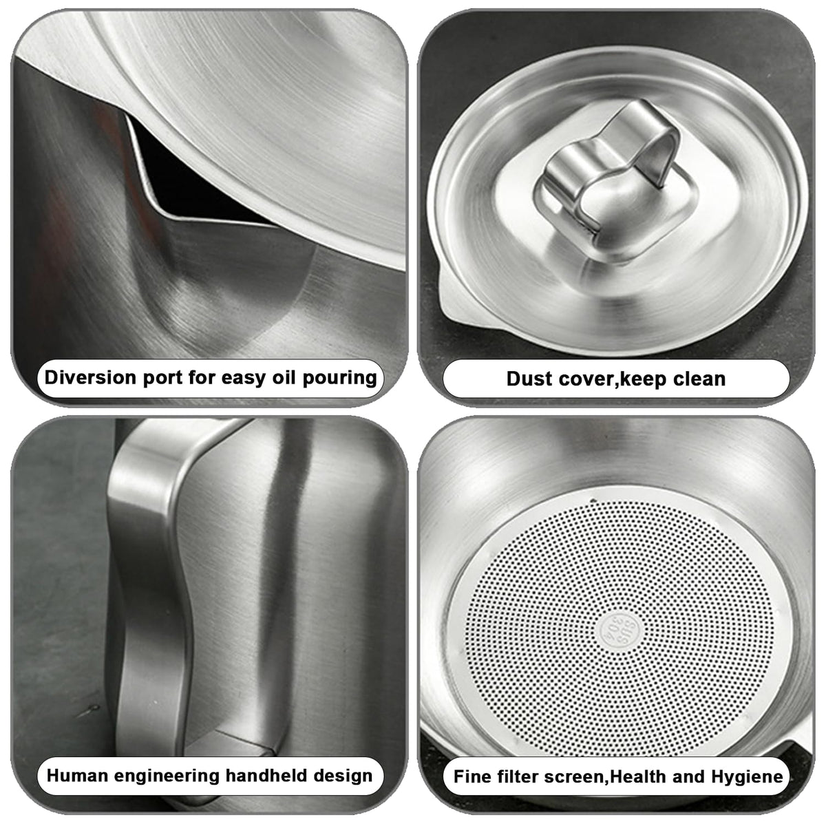 2 L Stainless-Steel Oil Filter Pot with Strainer & Frying Basket