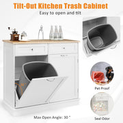 White Tilt-Out Bin Cabinet with 2 Drawers & Rubberwood Top