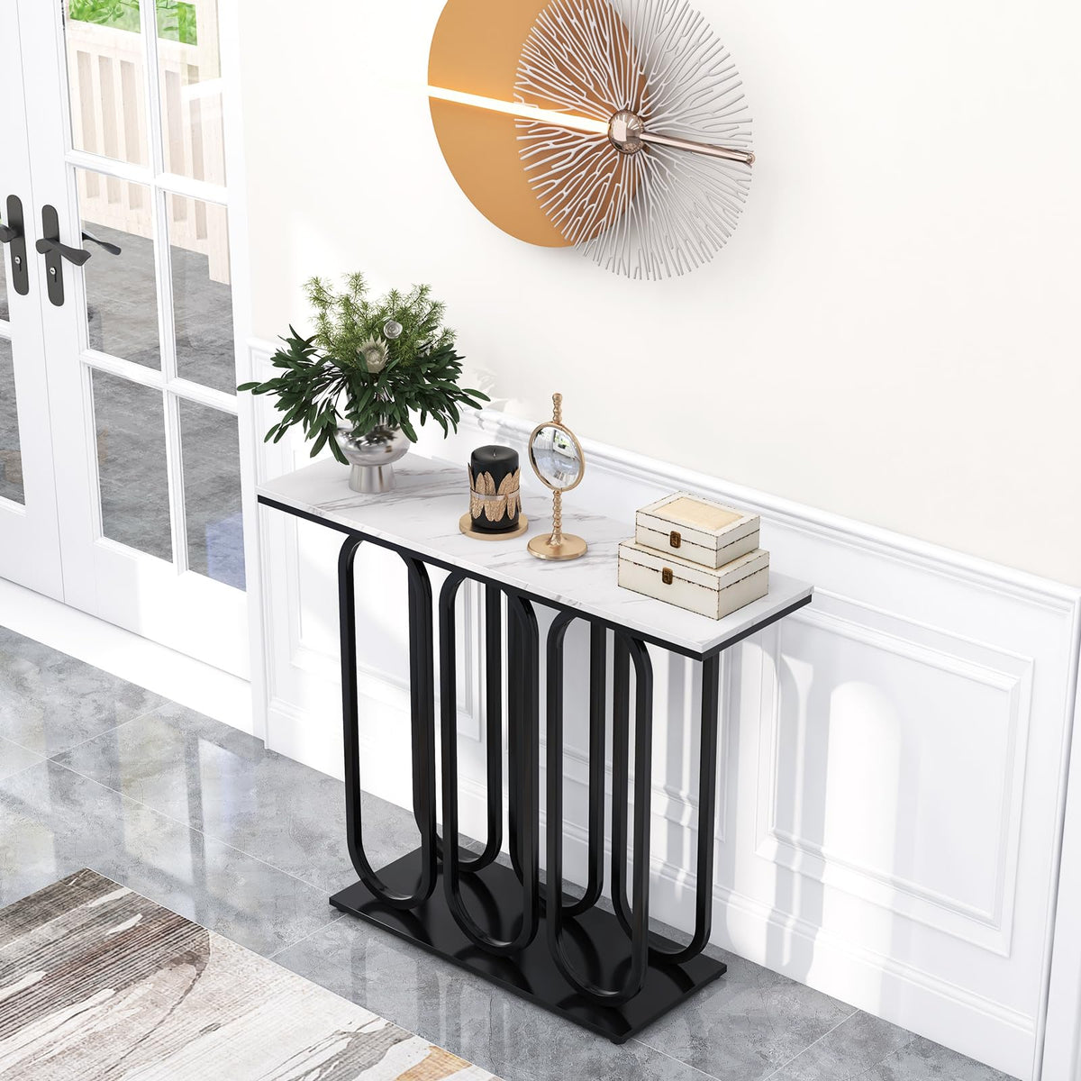 100 cm Faux-Marble Console Table – White & Black
