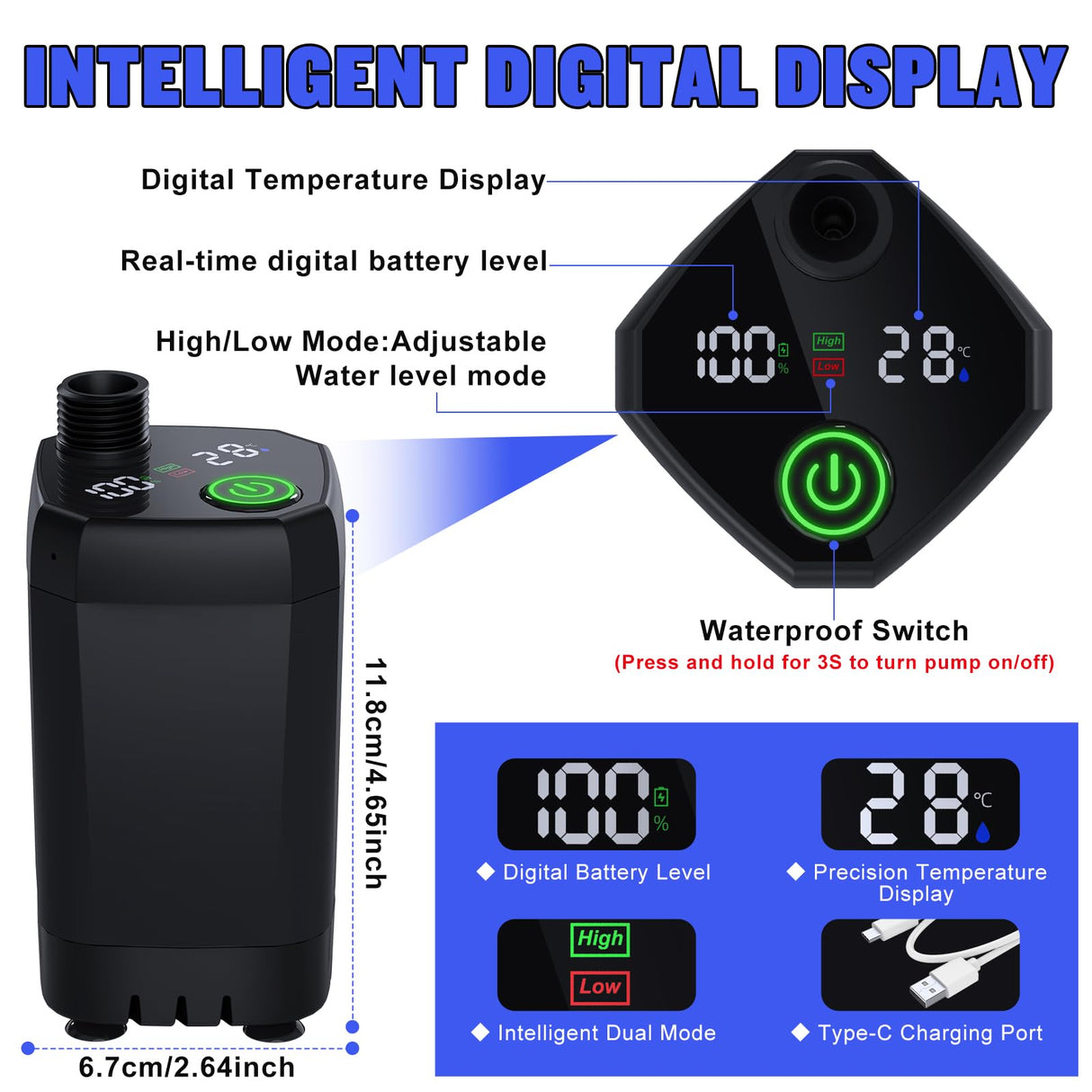 Portable Shower for Camping, [6000mAh Long-Lasting] Spopal Rechargeable Camping Shower with Shower Head, Intelligent LED Display, Electric Shower Pump for Camping, Hiking, Travel, Car & Pet Clean