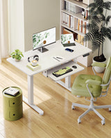 ODK Electric Standing Desk with Keyboard Tray & Memory Control,72-118cm Height Adjustable Sit Stand Desk,Ergonomic Computer Desk for Home Office,100 * 50cm,White