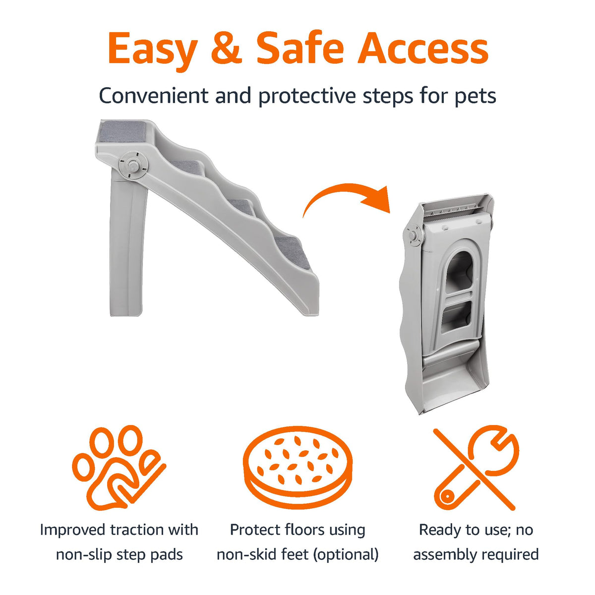 Grey Foldable Pet Steps – Approx. 37 × 58 × 49.5 cm