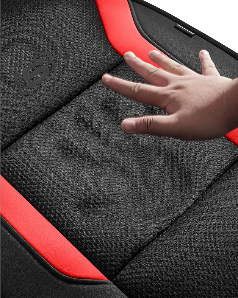 Memory Foam Car Seat Covers, Leather & Mesh Thick Protection, Black Front Cover, Airbag Compatible, Automotive Comfort & Protection for Most Cars, Trucks, SUVs, Black & Memory Foam (SK01055)