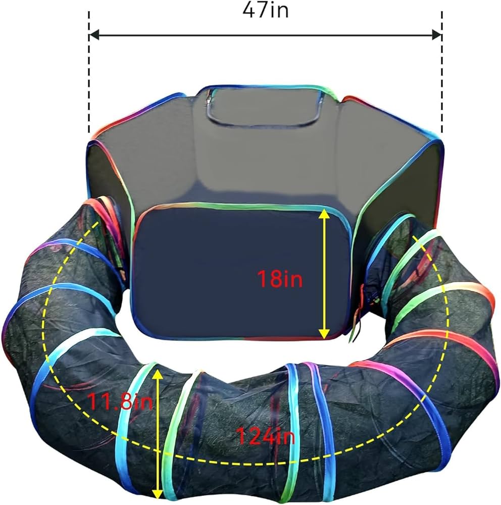 Pop-Open Mesh Cat Tent & Play Tunnel – Orange or Rainbow