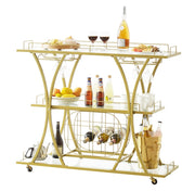 111 cm Gold 3-Tier Bar Cart with 9-Bottle Rack