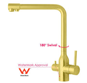 Brushed Gold 3 Way Kitchen Mixer Pure Drinking Water Sink Tap Swivel Spout WELS