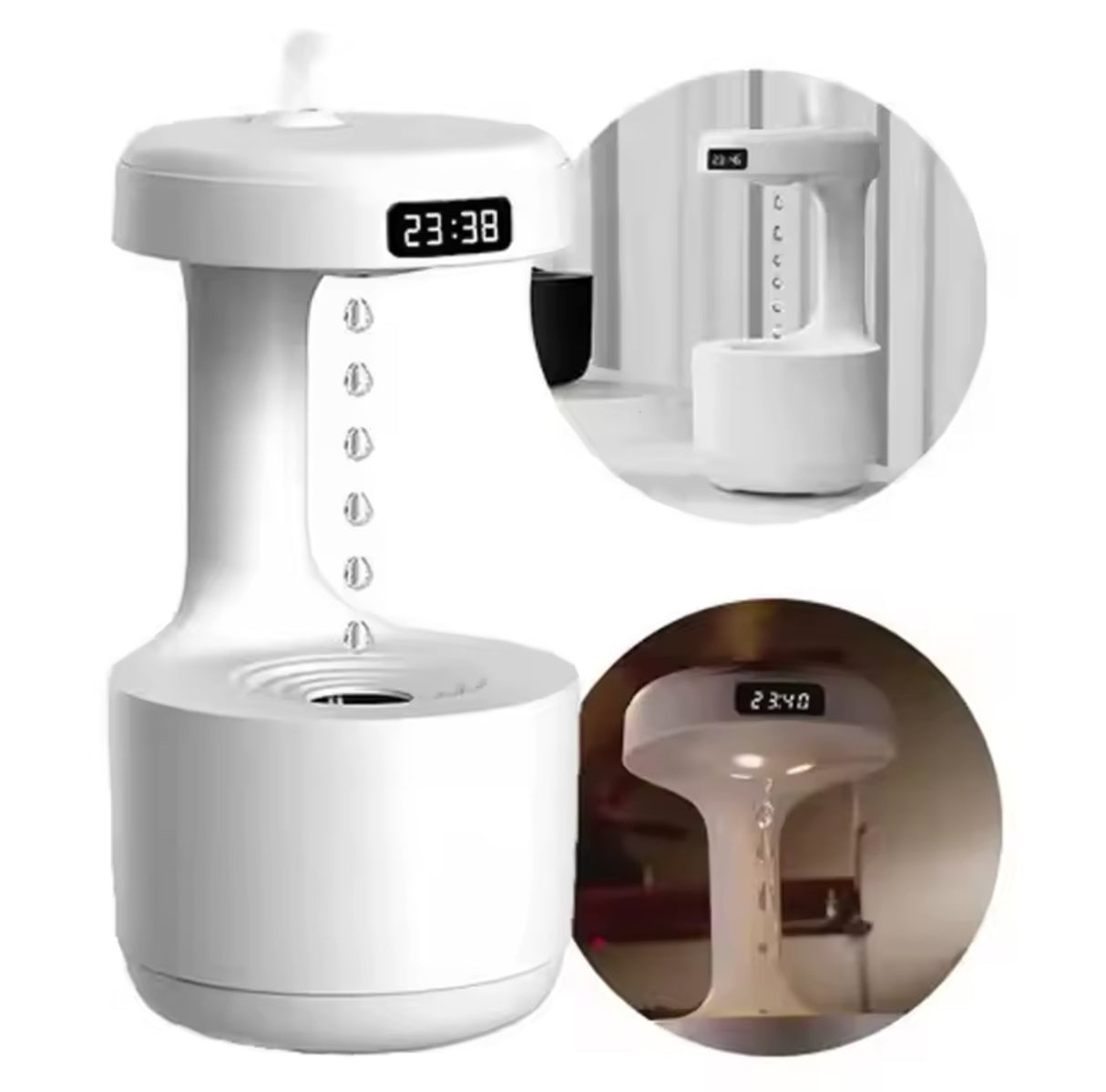 Portable Ultrasonic Anti Gravity Water Drop Humidifier Creative Water Drop Backflow LED Time Display Household Humidifier