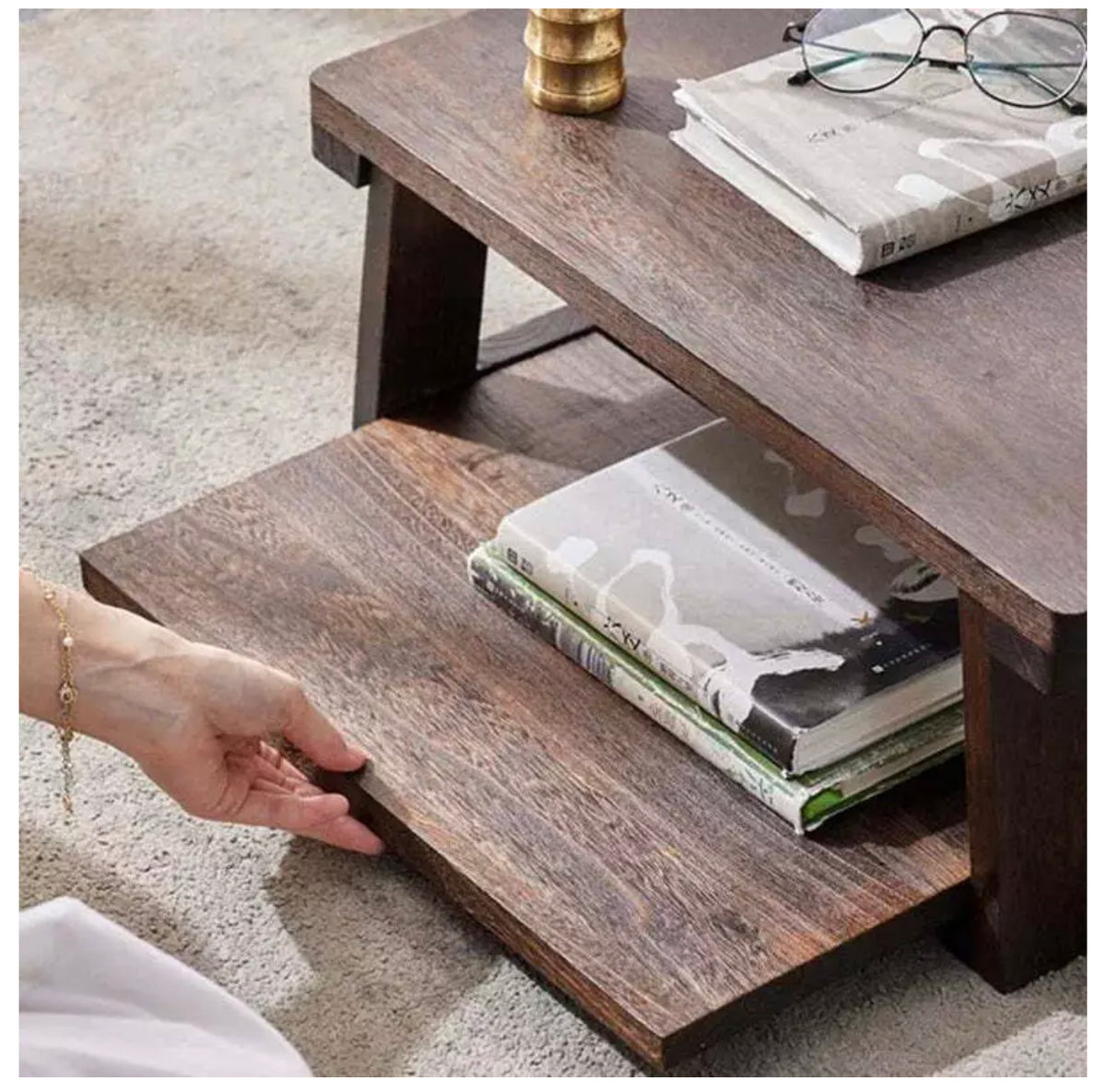 Adjustable Folding Solid-Wood Tatami Tea Table