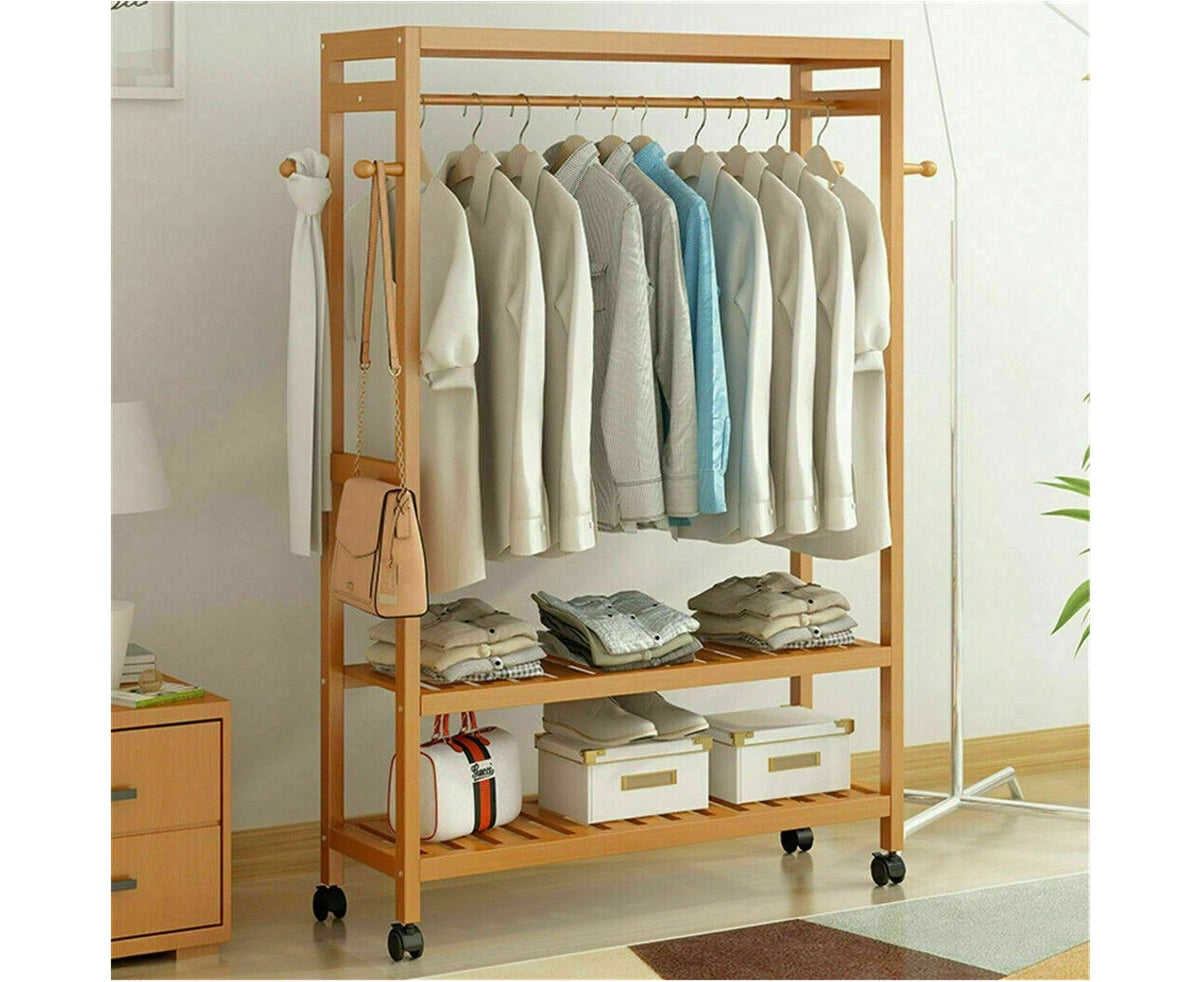 Rolling 3-Tier Bamboo Garment Rack – 78 × 41 × 169cm