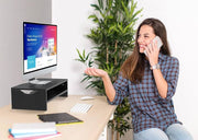 Black 2-Tier Wood Monitor Riser with Keyboard Storage