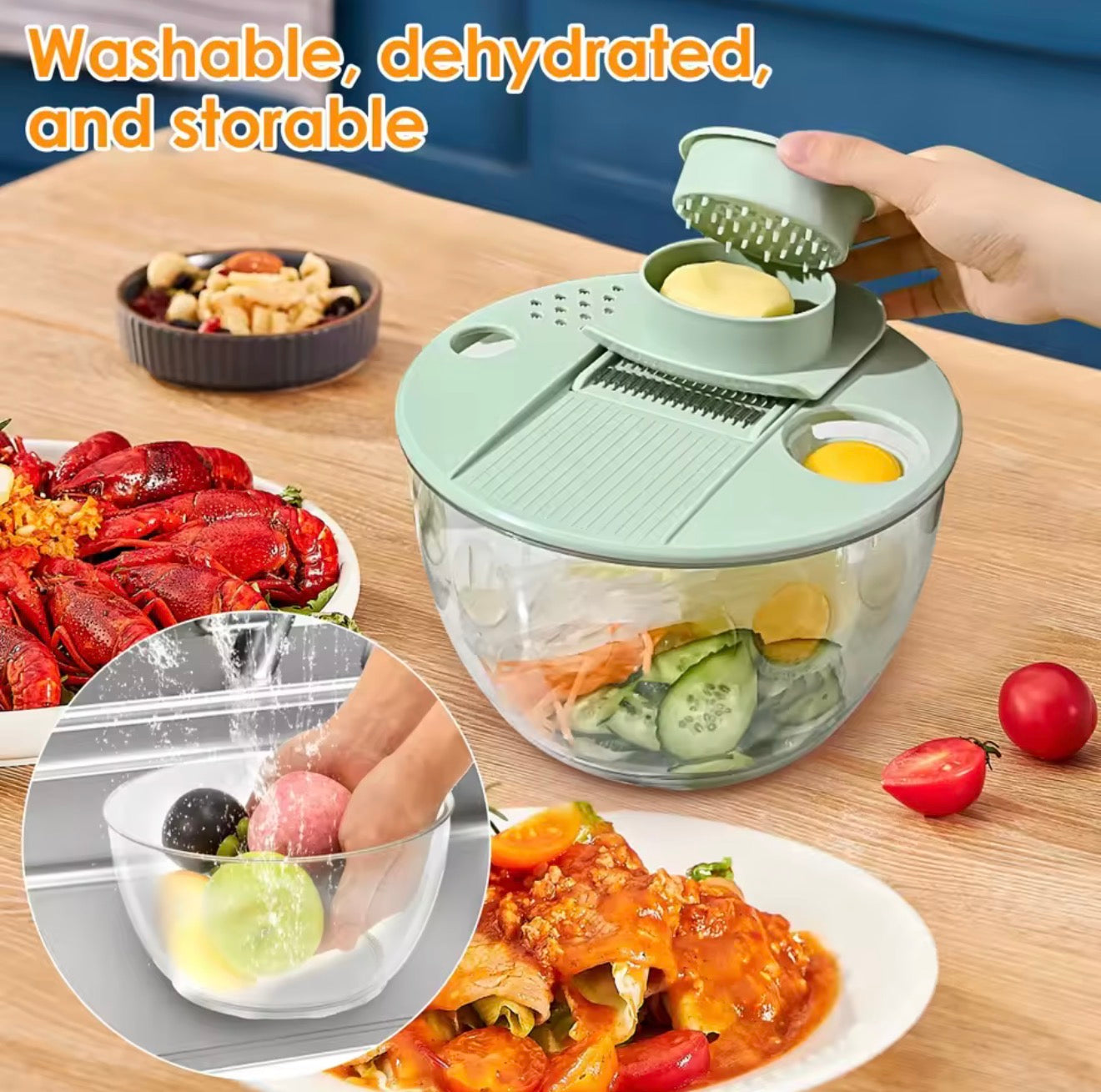 6-in-1 Salad Spinner, Vegetable Washer & Slicer Set