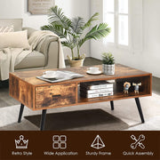 109 cm Mid-Century Coffee Table with Drawer & Open Shelf