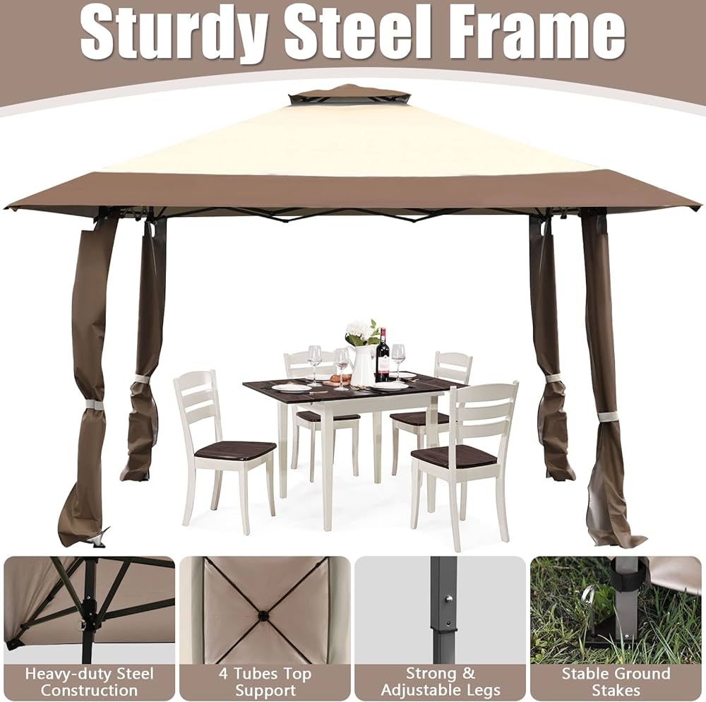 393 cm Double-Tier Pop-Up Gazebo with Adjustable Height
