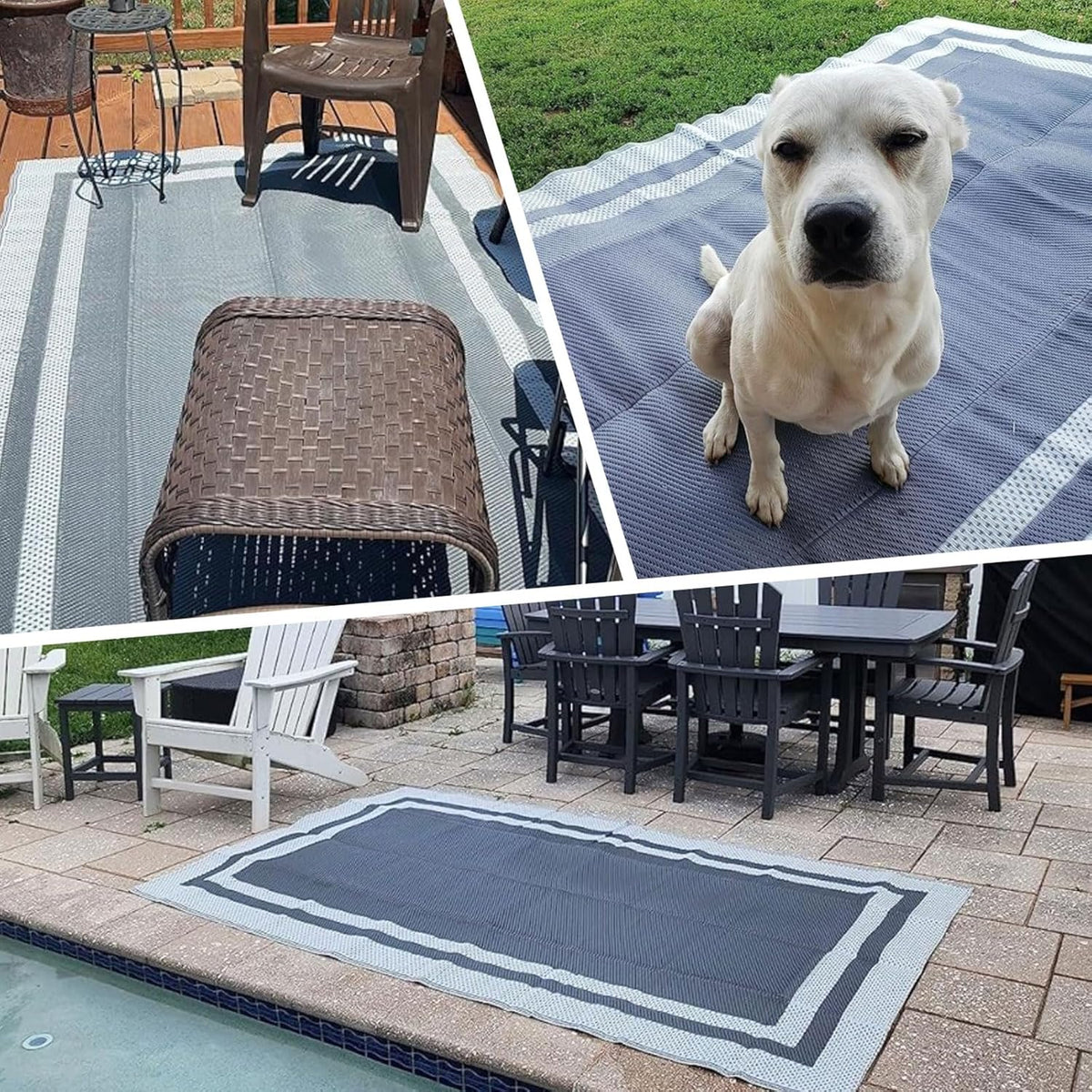 152 × 244 cm Grey & White Reversible Outdoor Rug