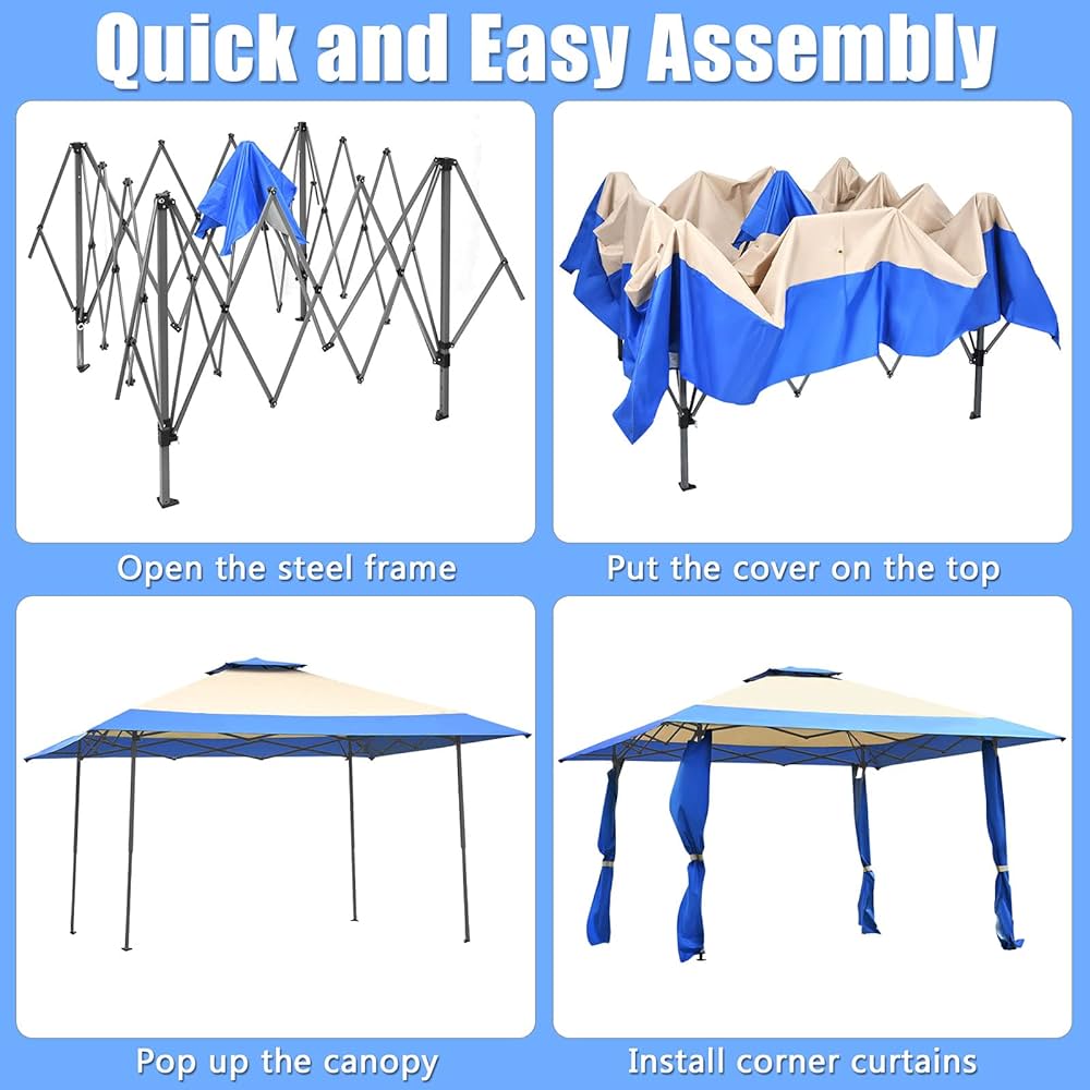 393 cm Double-Tier Pop-Up Gazebo with Adjustable Height