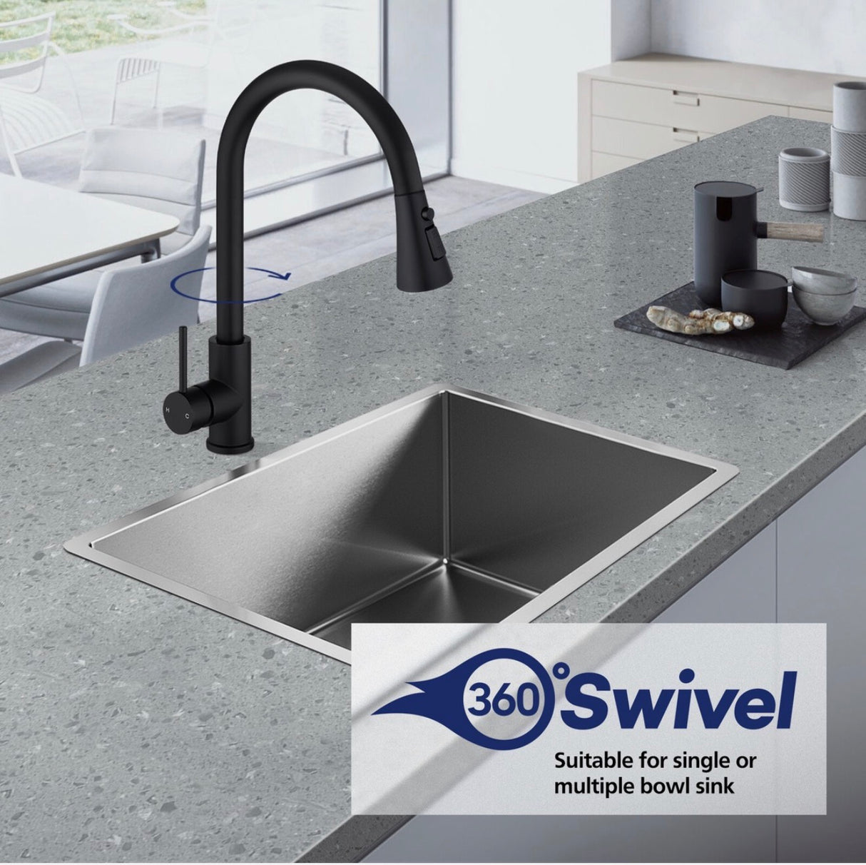 ACA Black 3 Modes Pull Out Kitchen Mixer Tap Laundry Sink Faucet Swivel