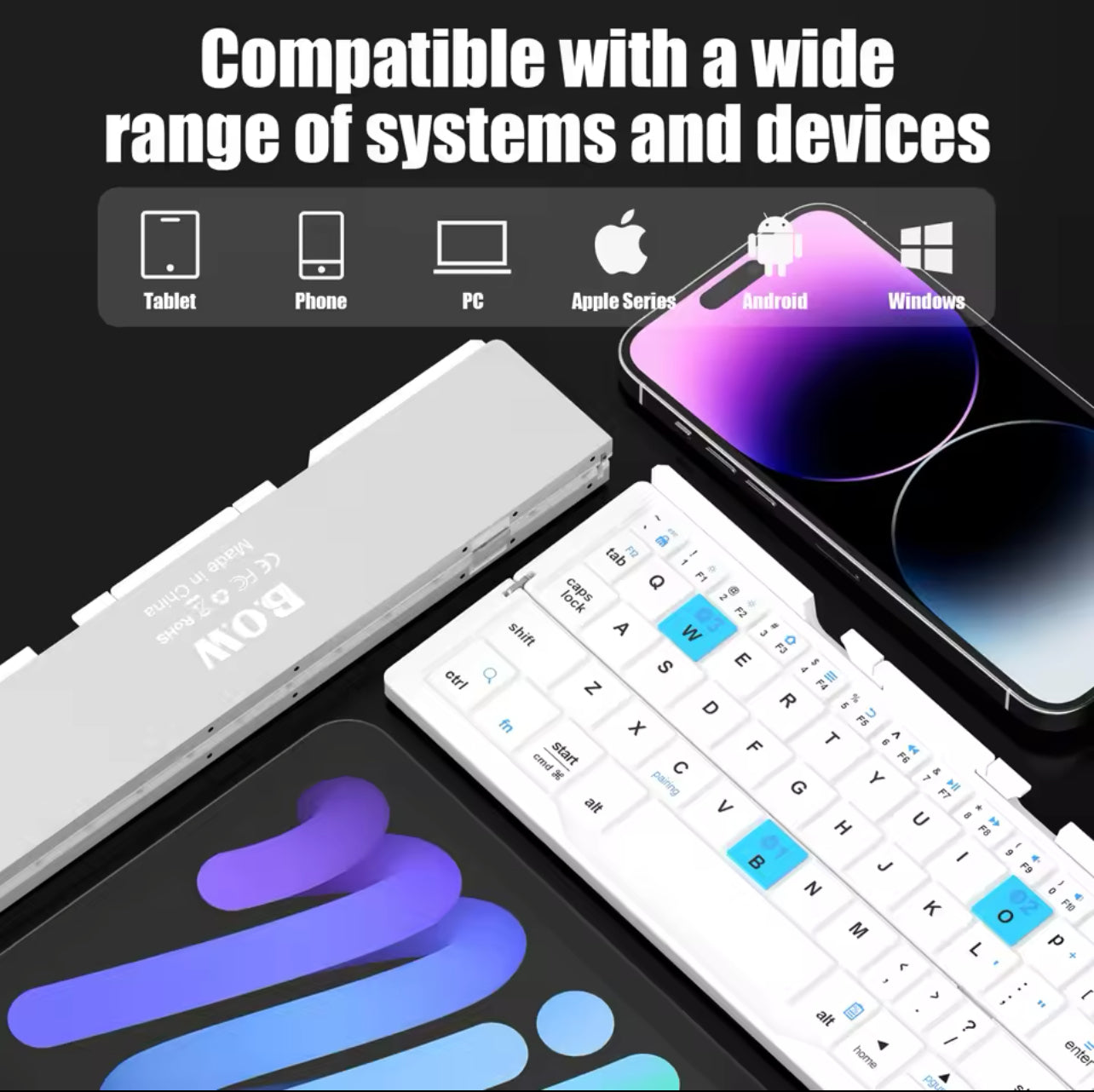 Folding Bluetooth Keyboard with Magnetic Device Stand
