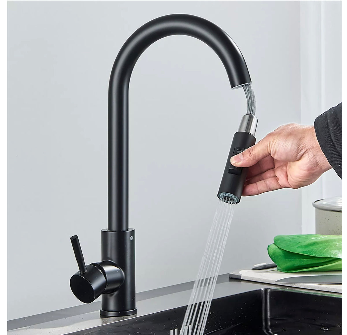 Solid Brass WELS Kitchen Mixer Tap Sink Pull-Out Faucet 360° Swivel Spout Black