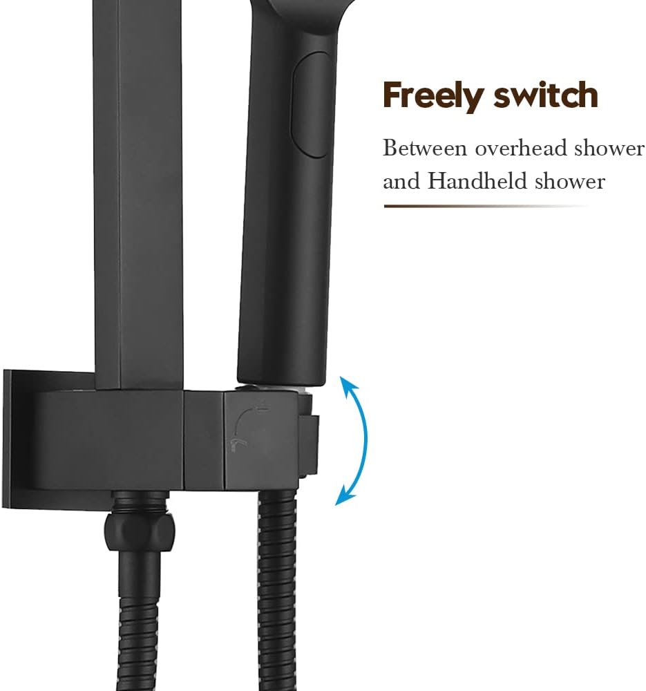 8-Inch Square Twin Shower Rail Set – Chrome or Black
