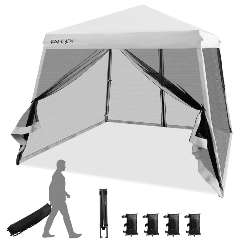 Adjustable White Pop-Up Canopy with Mesh Sidewalls