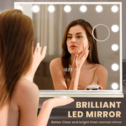 Hollywood LED Mirrors Vanity Makeup Mirror with Lights Stand, Smart Touch Control Screen and Time Display, 15 Dimmable LED Lights Stable Base White, 60x52cm