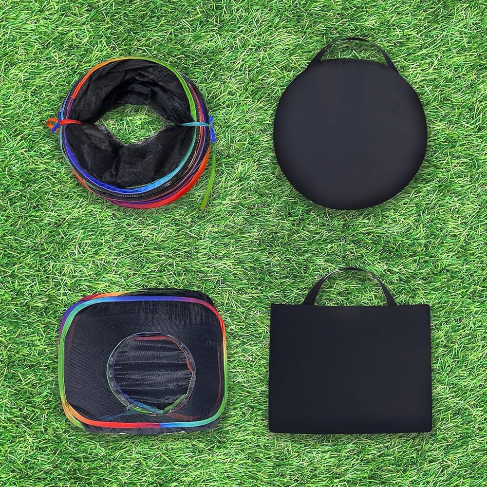 Pop-Open Mesh Cat Tent & Play Tunnel – Orange or Rainbow