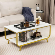 2-Tier Faux-Marble Coffee Table with Metal Frame