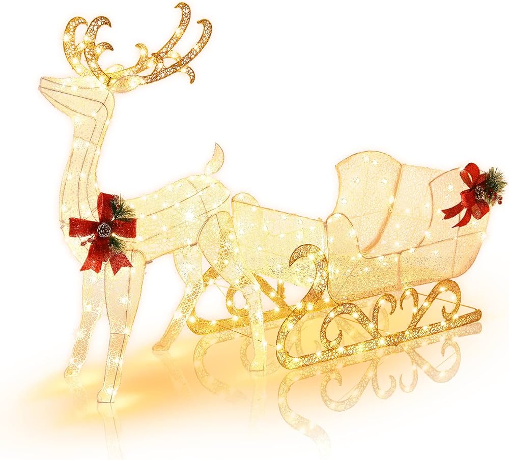 6 ft Pre-Lit Reindeer & Santa Sleigh Yard Display