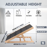 Foldable Dog Ramp, Non-Slip Pet Ramp for Bed, 30.5cm/41cm Adjustable Height, Wooden Folding Safety Dog Ramp, Suitable for Small & Large Old Dogs & Cats(M - 70cm x 41cm(O.L. x H.))