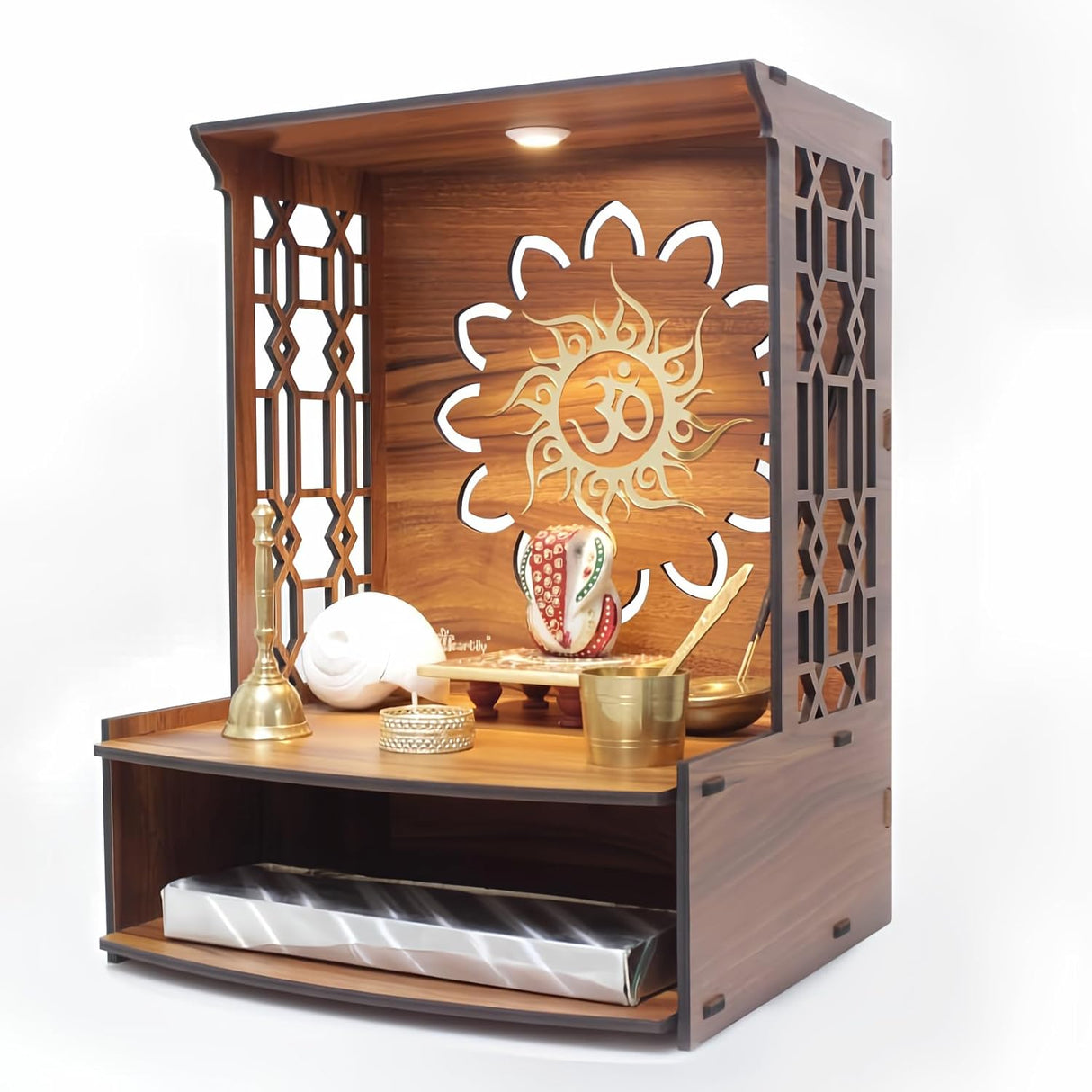 Beautiful Pooja Mandir Temple Big Size, Very Sapacious Home Office with LED Light (H- 19.5 L- 13 W - 12.2 in inches) in Engineered Wood Home Temple (Height - 50 cm)