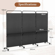 188cm Rolling 3-Panel Room Divider with 3 Shelves – 3 Colours
