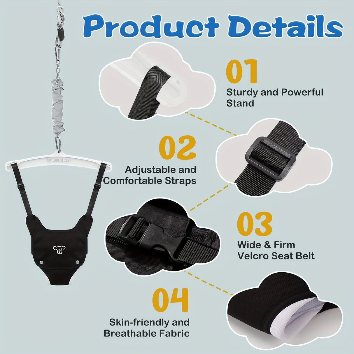 Baby Jumper with Ceiling Hook - Adjustable Indoor/Outdoor Activity for Small Spaces, 6-Month & Up