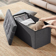 Foldable Storage Ottoman Bench with Padded Seat – Black, 76 × 38 × 38 cm