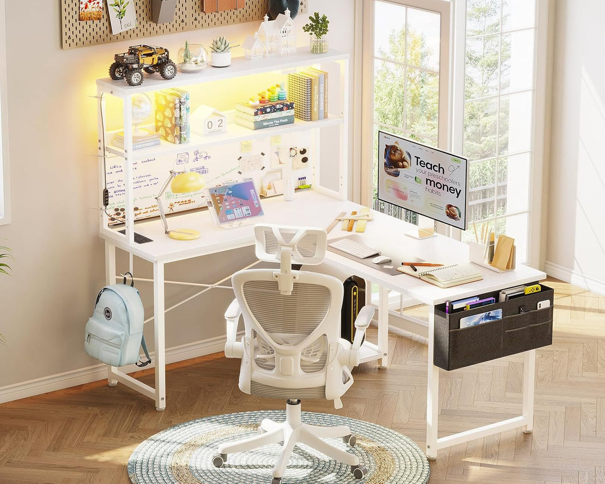 ODK Reversible L-Shaped Desk with LED Lights & Power Outlets