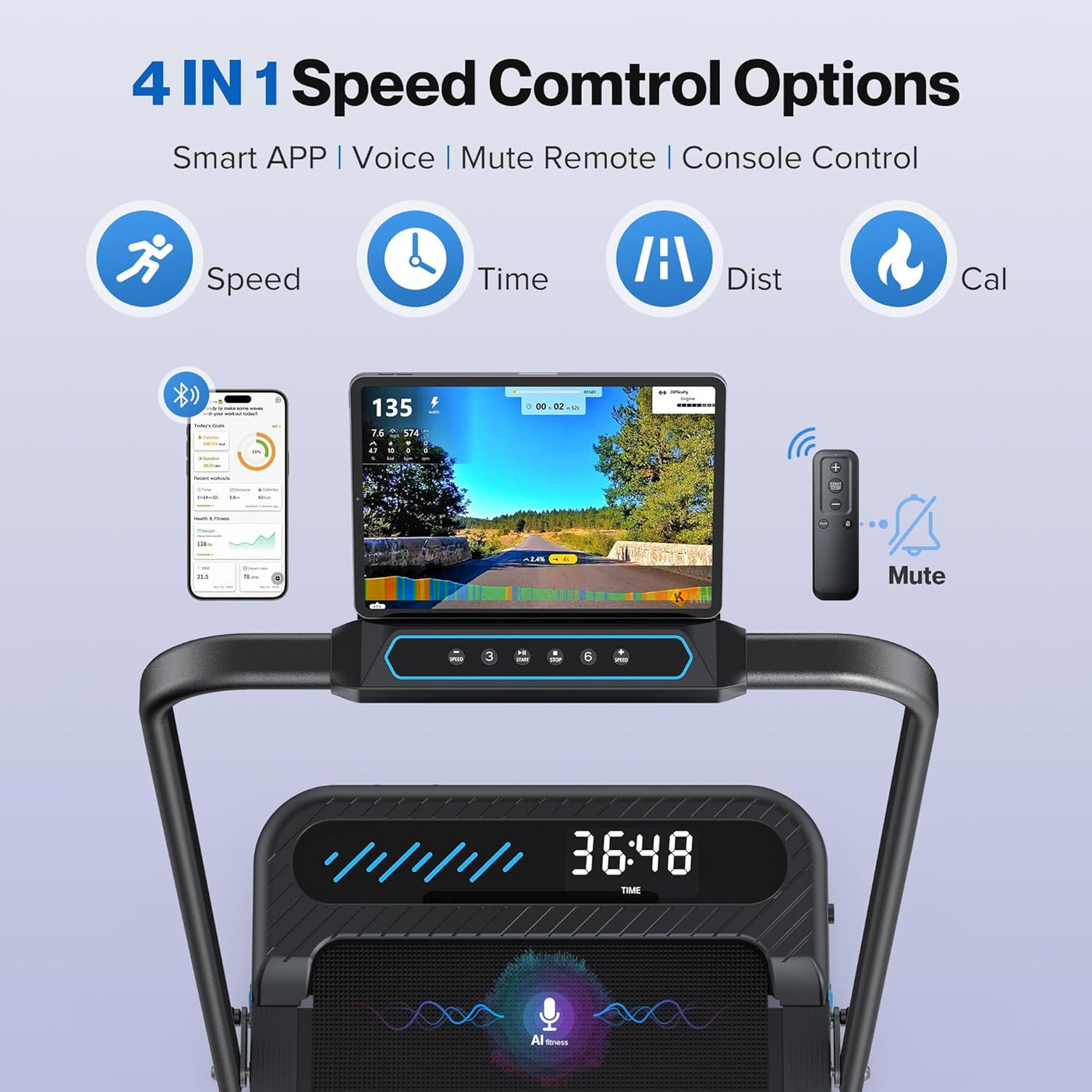 3 in 1 Foldable Walking Pad, Under Desk Treadmill with APP, Portable Treadmills for Home, Walking Pad Treadmill with Safety Handle Bar, 140 KG Capacity, Console and Mute Remote Control